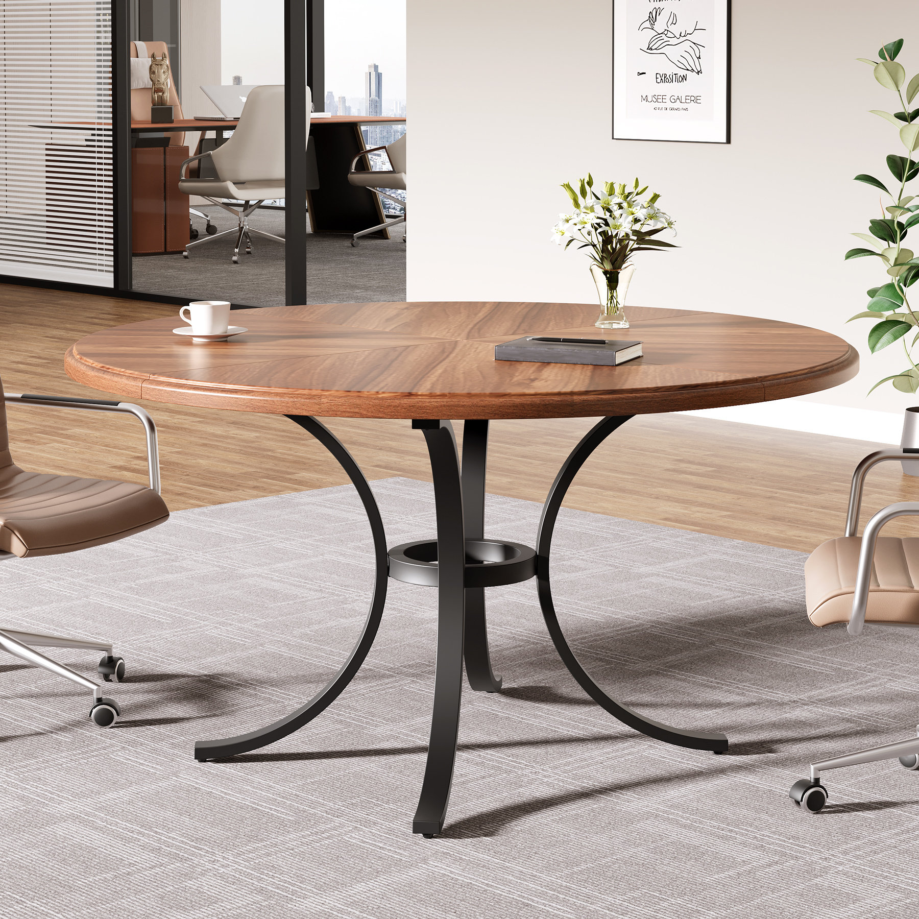 Inbox Zero 47" Round Conference Table, Small Meeting Tables For Office
